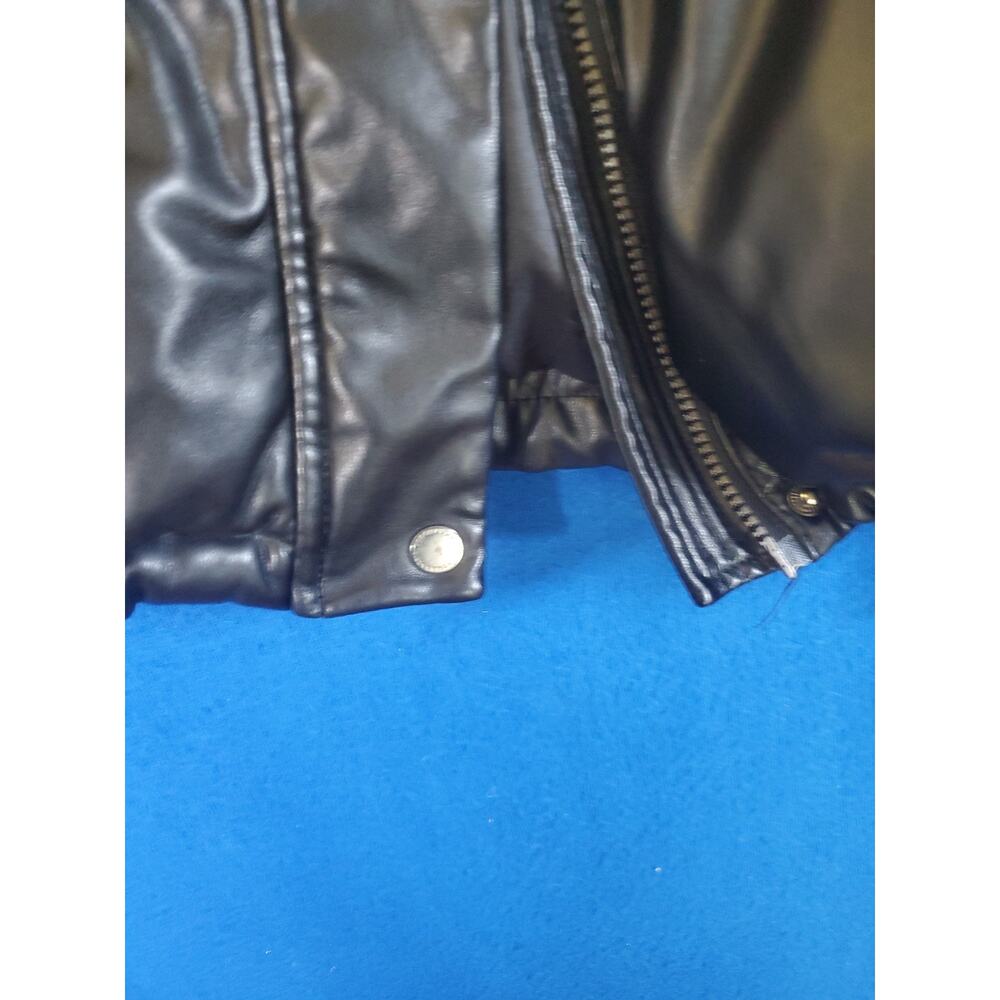 BCBGMAXAZRIA Black Faux Leather Puffer Jacket Womens Small Quilted Winter Coat - Picture 13 of 16